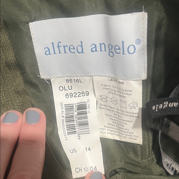 Strapless Olive Green Tulle Evening Gown Prom Worn once EUC Alfred Angelo Sz 14 - Picture 13 of 14